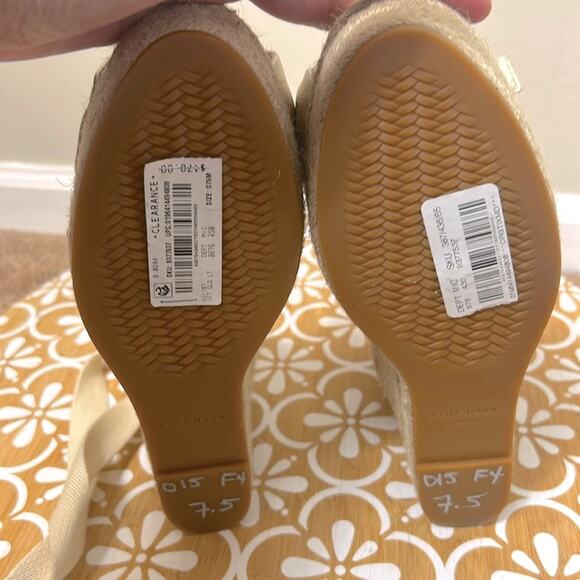 NWT Cole Haan Cloudfeel Hampton ankle tie espadrille wedge sandal in Gold - Picture 13 of 13